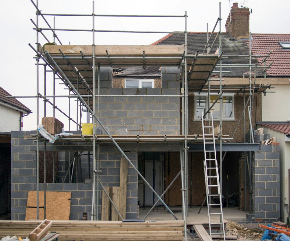 Two-storey house extension under construction on Merseyside